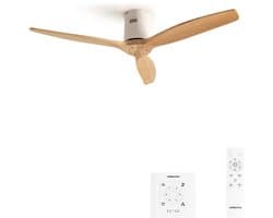 CREATE - Plafondventilator silent 100% hout 40W (Ø112cm) - Geen licht - Controller voor wandmontage + afstandsbediening - 6 snelheden - Programmeerbaar - WIND CALM NATURAL WOOD