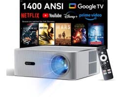 OSCAL PV800 Pro Beamer - 14000 Lumen, WiFi 6, Google TV & Netflix Gecertificeerd, HDR10+, Autofocus, 6D Trapeziumcorrectie, HiFi Geluid, 40-200" Projectie, 10000+ Apps, Thuiscinema & Buitenprojector, Zilver