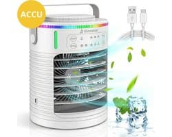 Elcostar® PRO Portable Airco met Accu - Mini Airco - 2026 Model - Mobiele Airco - Luchtkoeler 4-in-1 - 4 windsnelheden, 2 luchtbevochtingsstanden & Timer - Aircooler - Draagbare Airco - Lekvrij - Airco - Ingebouwde Accu - Wit