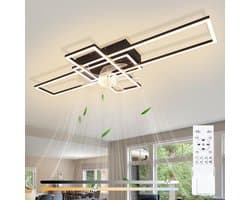 Glitzerlife - Plafond ventilator met verlichting - Dimbaar Led Licht - 6 Snelheden - Omkeerbare Zomer En Winterstand - Stille plafondventilator - Afstandsbediening Timer - Ø94 Cm - Zwart