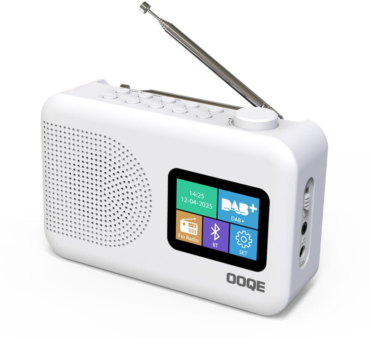 OOQE TUNE PRO 4-in-1 DAB+ Radio | DAB+, FM, Bluetooth, Klok, Wekker | Ideaal als Noodradio | LCD scherm | Auto Scan: Zenders Automatisch Gevonden | Werkt Zowel op Netstroom als Batterijen | 80 voorkeurstations opslaan | Nederlandstalig | Wit — afbeelding 1