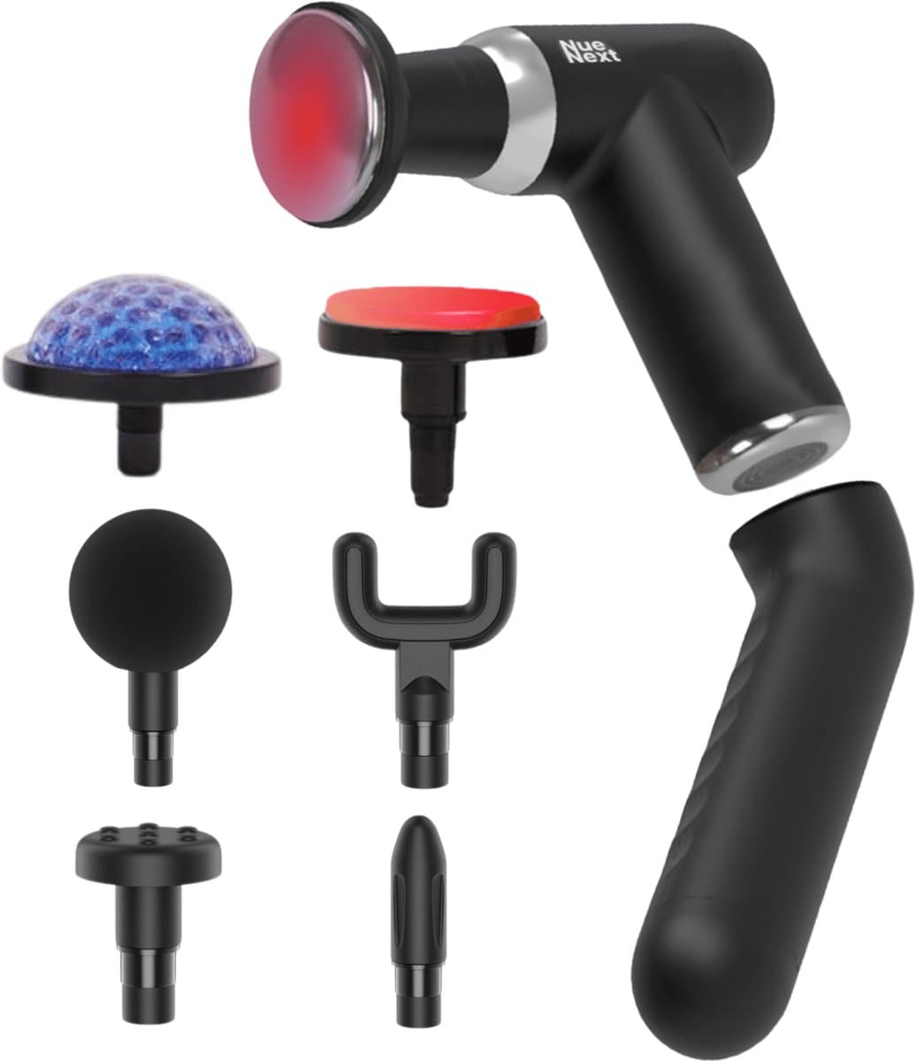 NueNext Massage Gun Professioneel Met Verlengarm - Massage Pistool mini - Sport en Relax Massage Apparaat - Warme & Koude Stand - 6 Massagekoppen - Krachtig en Draadloos - Zwart — afbeelding 1