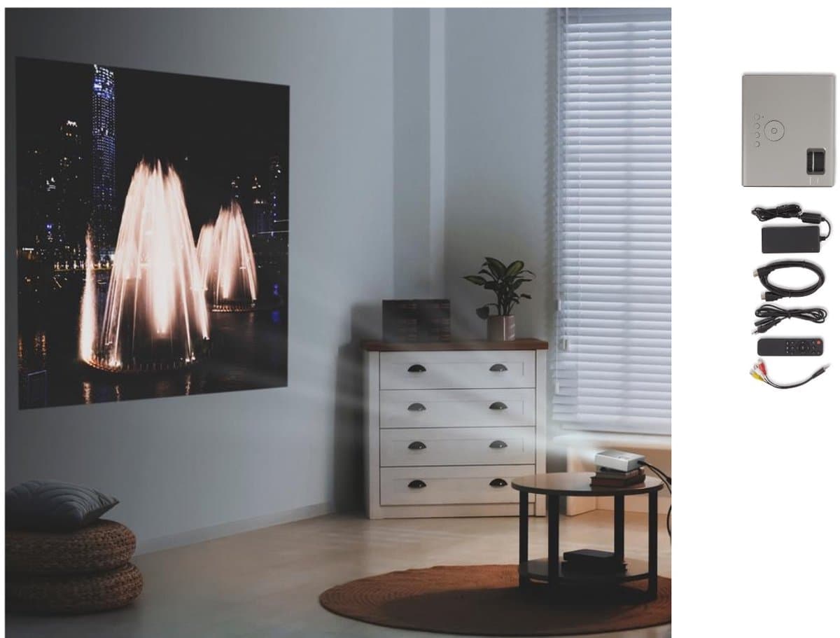 Fameilleur Beamer Prime – 6600 Lumen – 1080P Full HD Wifi Projector met Krachtige Ingebouwde Speaker – Streamen vanaf Telefoon – Mini Beamer voor Thuisbioscoop, Films, Series, Gaming en Presentaties – Geschikt voor iOS en Android – Zwart — afbeelding 1