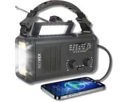 Nexvex® Pulse 1X Noodradio Powerbank 10000mAh - Solar Powerbank Zonneenergie - Noodpakket - Survival Kit Kamperen - Militaire Zaklamp LED Oplaadbaar - Draagbare Radio Wandelen - Leeslamp - Nood Kompas - Opwindbaar - Zonnepaneel - Noodrantsoen - Zwart