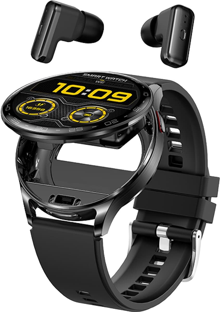 WizBay Premium Select® 2-in-1 Sport Smartwatch met Verborgen Oordopjes - 1,39 Inch - Bluetooth Bellen - Hartslag Bloeddruk Zuurstof - AI Voice - MP3 - IP67 - Zwart — afbeelding 1