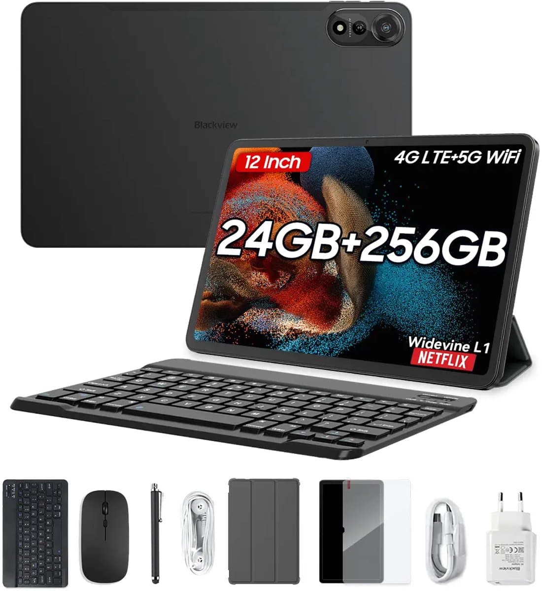Blackview MEGA 2 Tablet Sets - Android 15 - 4G LTE+WiFi - 12 Inch - 24GB RAM - 256GB - Widevine L1 - 9000mAh - Grijs — afbeelding 1