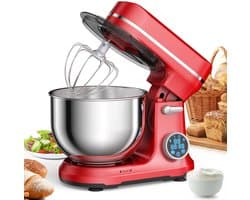 Keukenmixer - Keukenmachine - Foodprocessor - Keukenrobot - 1200W - OLED Touchscreen – 11 Snelheden – 5L RVS Mengkom – Elektrische Foodmixer - Rood