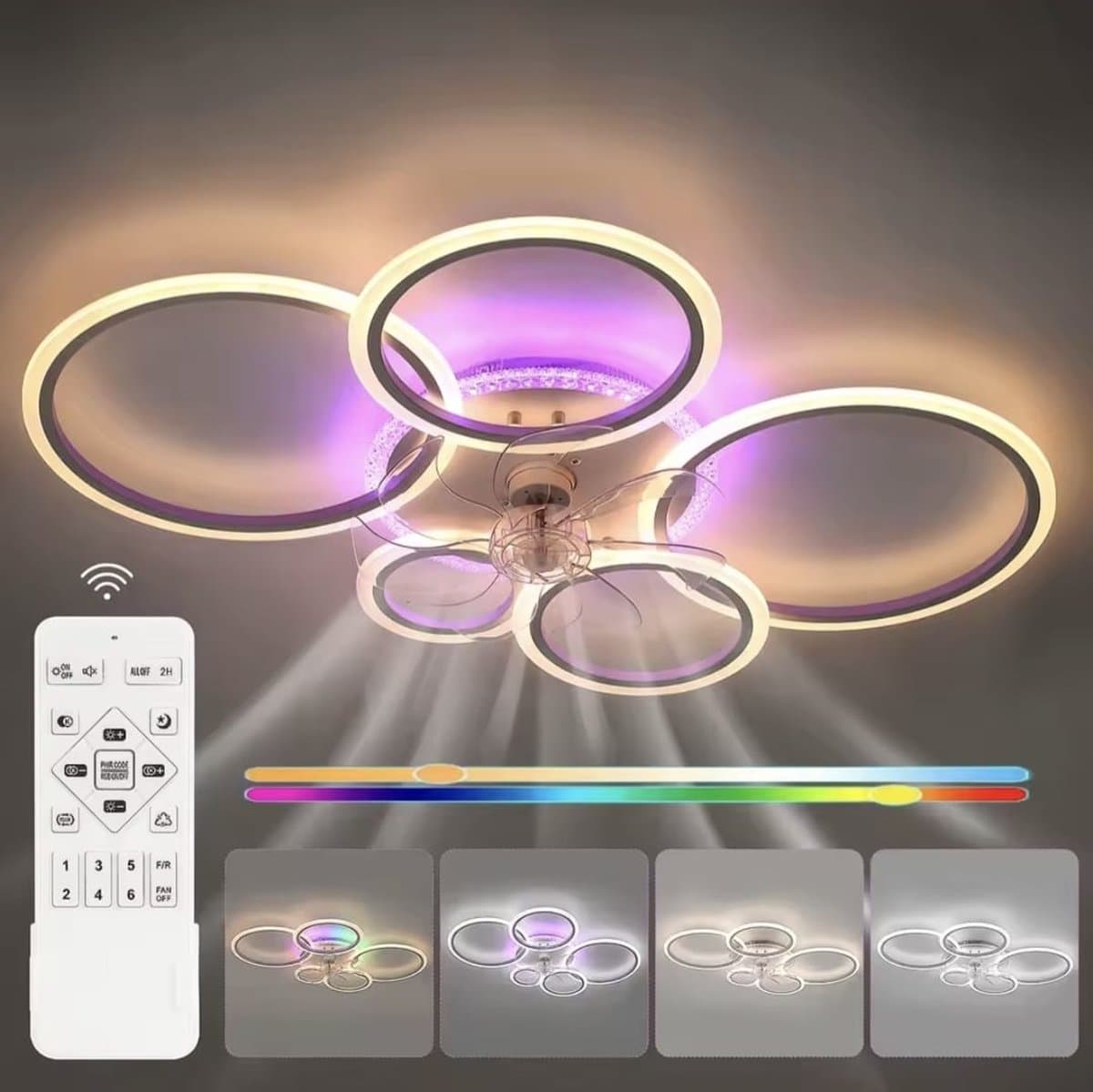 Equivera Plafonniere met Ventilator - Plafondventilator - Plafondventilator Afstandsbediening - Plafondventilator Slaapkamer - Plafond Ventilator met Verlichting - RGB 12 Kleuren - Plafondlamp - Plafonniere - Ideaal voor in uw slaapkamer! — afbeelding 1