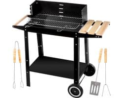 Houtskoolbarbecue met Chroomrooster 50x26,5 cm – Tuingrill met Twee Transportwielen, Mobiel & Stevig voor Buiten BBQ en Grillplezier