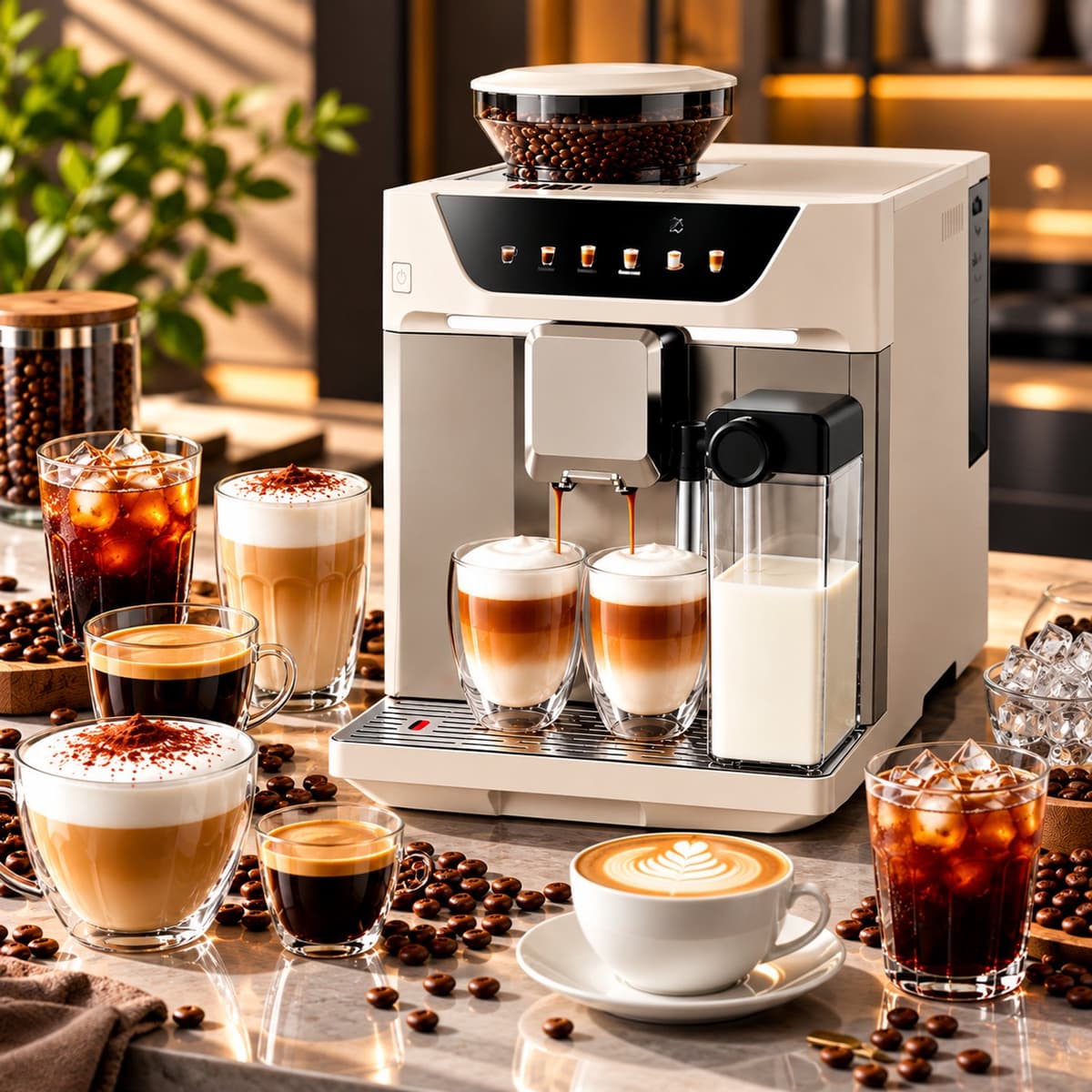DREAME Volautomatische Koffiemachine – Espresso, Cappuccino, Latte & Cold Brew – Touchscreen – 9 Maalstanden – 2L Watertank – 450g Bonenreservoir – Crème — afbeelding 1