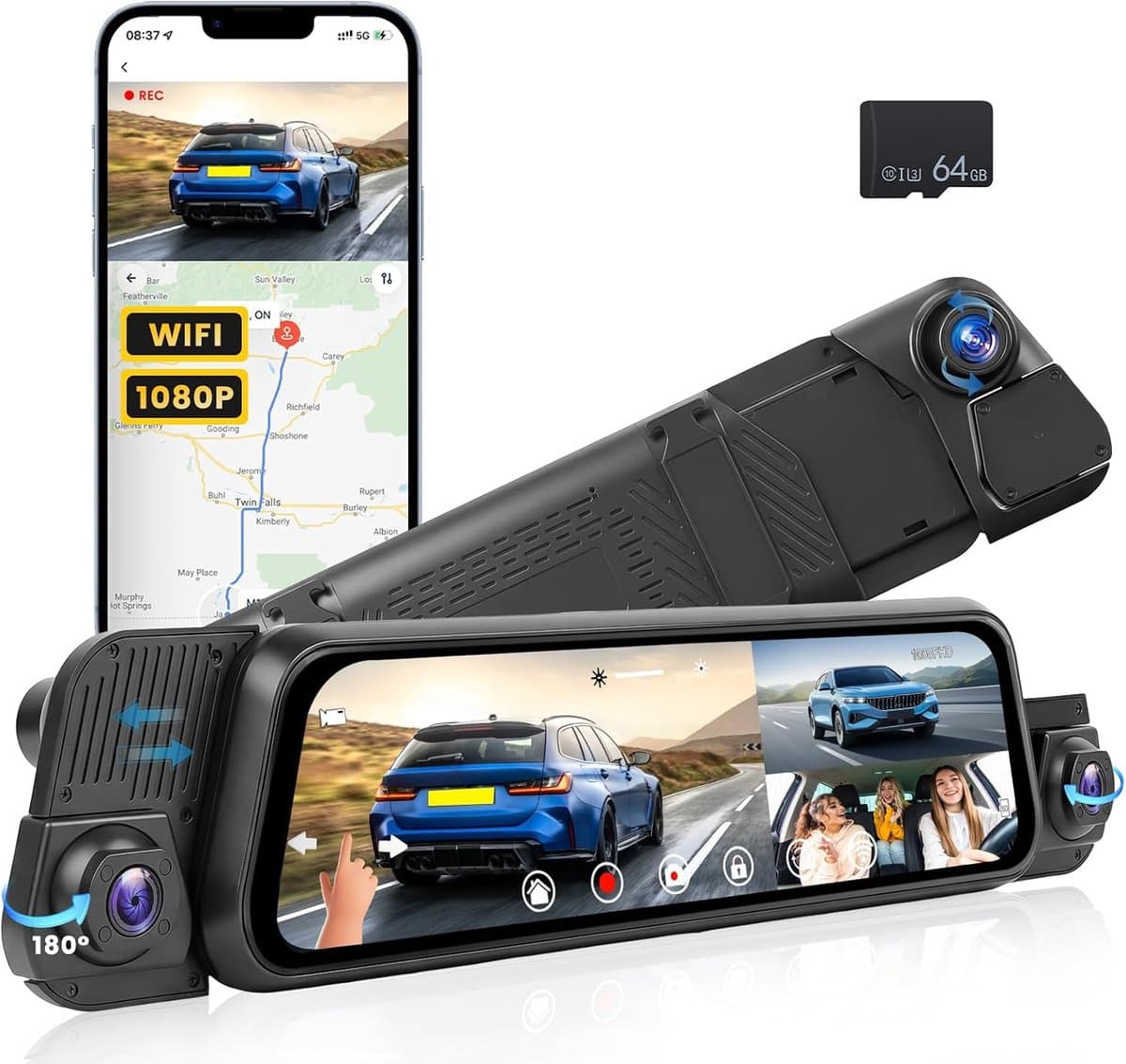 Dashcam spiegel 1080P 4 kanalen 64GB WiFi nachtzicht — afbeelding 1