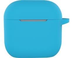 Hoesje - Geschikt voor Apple AirPods 5 - met Clip - Siliconen Hoes - Silicone Case Cover - Lichtblauw