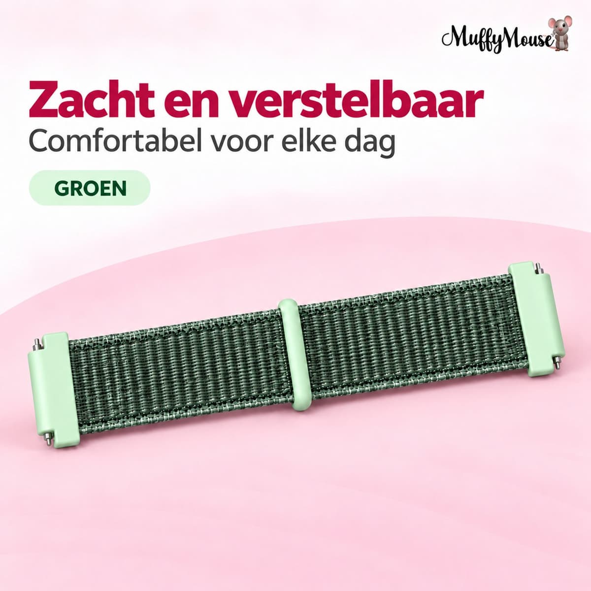 MuffyMouse D8 Horlogebandje – Smartwatch Bandje voor GPS Horloge Kind – Kinder Smartwatch – Geweven – Groen — afbeelding 1