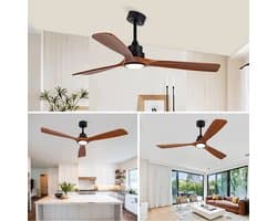 MIVRAY Plafondventilator Met Verlichting – 152 cm – LED Met 3 Lichtkleuren – Hout en Metaal – Walnootkleur Zwart – Afstandsbediening Timer