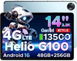 DOOGEE Tab E3 Max - Tablet - 48GB ROM+256GB ROM(2TB TF)- Android 16 - 14 inth IPS - 4G LTE - Gemini AI - Helio G100 - 13500mAh/18W - Quad Speakers - Face ID - 5G Wi-Fi - A GPS - GPS - Blauw