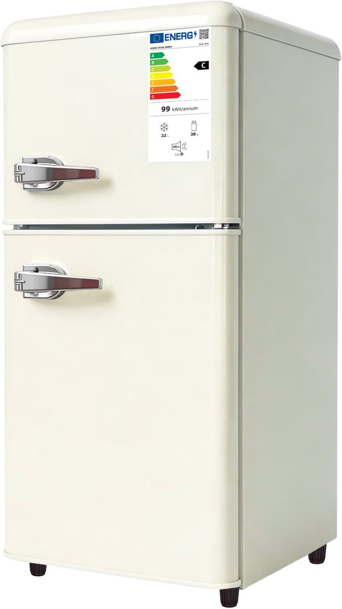 Crème Mini Koelkast - 60 liter dubbeldeurs koelkast - Met Apart Vriesvak en 7 Temperatuurstanden - Voor Keuken, Woonkamer & Kantoor - 41x45x89 cm — afbeelding 1