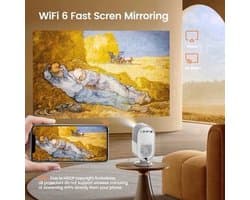 Beamer - Projector - Mini Projector - 4K - 1080P Full HD - 30000 Lumen - Auto Focus & Keystone - WIFI 6 – Dolby Ondersteuning – Draagbare Home Theater Beamer – EU Plug