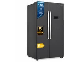 Heinner HSBS-HM442NFINVDGE++ American Side-by-Side Koelkast 442 L – Total No Frost – Inverter Compressor – Touchbediening – Supervriezen – Open-deur Alarm – Vingerafdrukbestendige Afwerking – Antracietgrijs – 5 Jaar Garantie