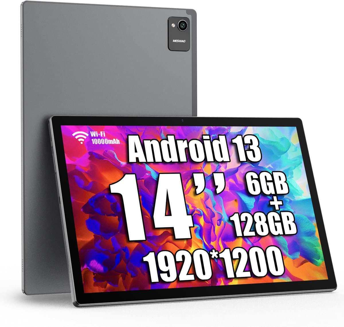 MESWAO B2 Tablet - 14 inch 1920*1200 IPS-scherm - WiFi - Bluetooth 5.0 - 32 MP + 5 MP Camera - 6GB RAM + 128GB ROM - Android 13 - 10000 mAh Batterij - Grijs — afbeelding 1