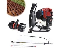 Benzine Grastrimmer - Grasmaaier - Bosmaaier - Kantenmaaier - Tuingereedschap - 35.4CC - 4-Takt 1KW, 4500-8500RPM – Rugzakmodel in Zwart/Rood