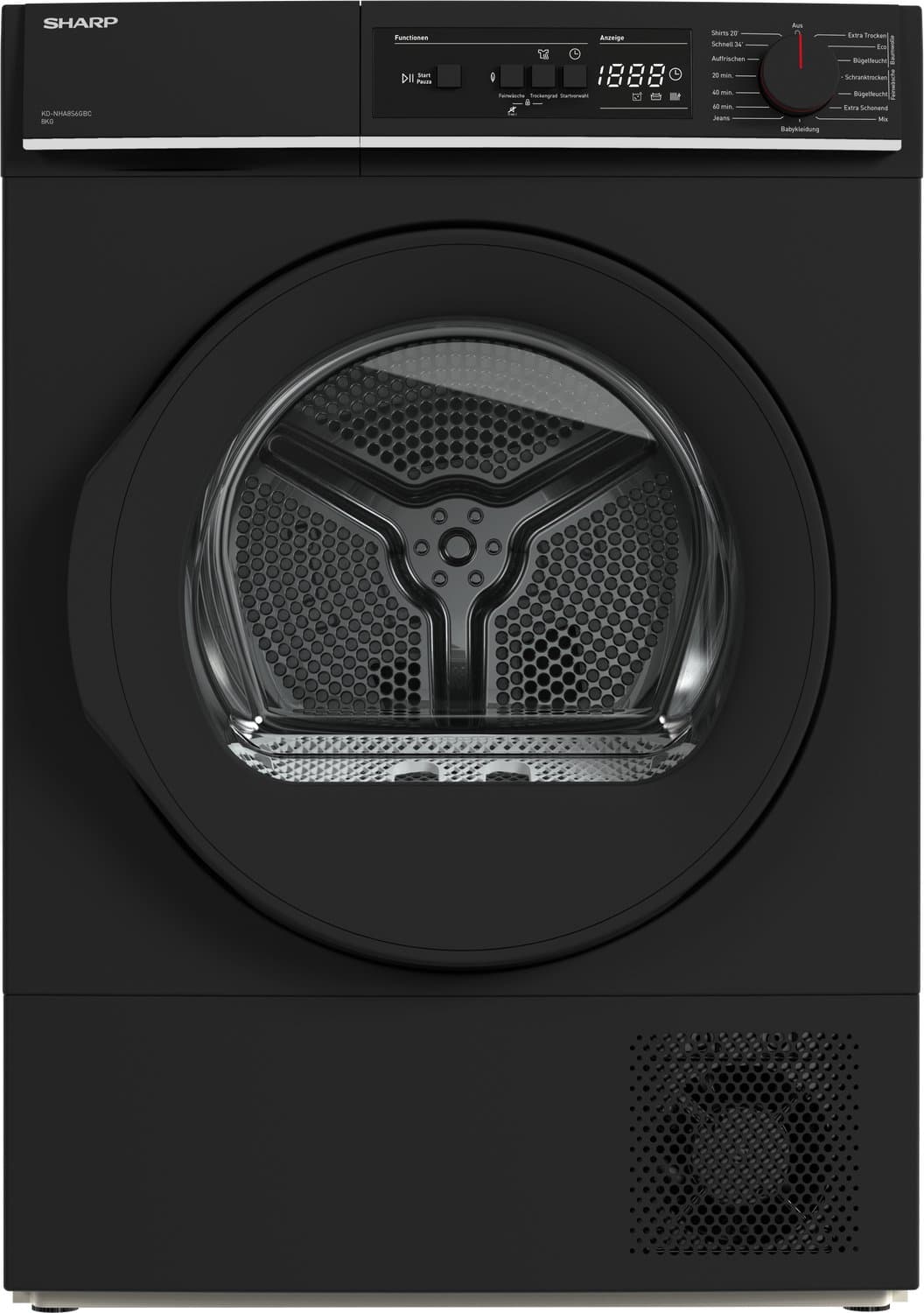 Sharp KDNHA8S6GBCCB- warmtepomp droger – 8 KG – energie label C – 15 programma’s – LED trommelverlichting – mat zwart — afbeelding 1