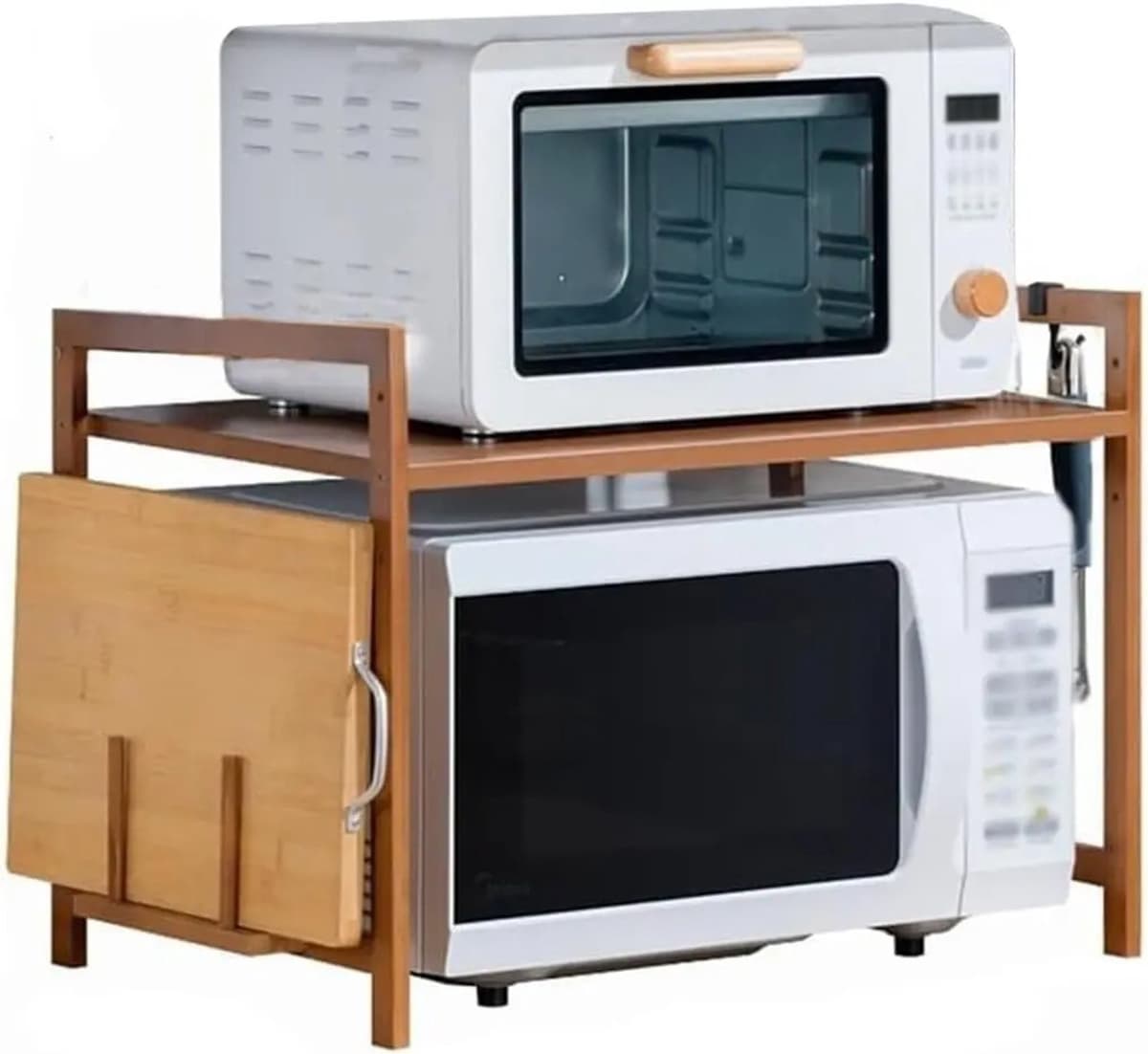 Rolu Magnetronkast – Magnetron Rek – 52 × 30 × 35 CM - Kastje 2 Laags – Bamboe – 4 Haken – Magnetron – Oven — afbeelding 1