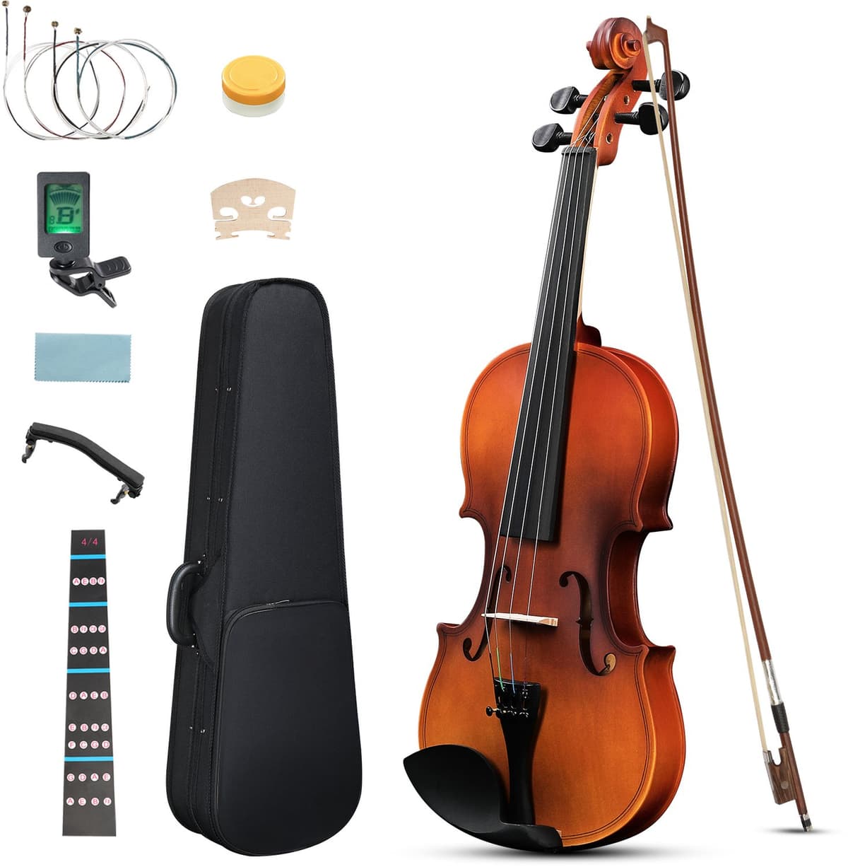 Viool 1/4 van lindehout, Complete set met koffer, strijkstok, stemapparaat en accessoires - Ideaal voor beginners en kinderen, Natuurlijk — afbeelding 1