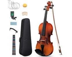 Viool 1/4 van lindehout, Complete set met koffer, strijkstok, stemapparaat en accessoires - Ideaal voor beginners en kinderen, Natuurlijk