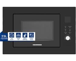 Heinner Inbouw Magnetron 23L – 800W Magnetron – Grill 1000 W –5 Vermogensstanden – LED Display – Kinderslot –Timer – Zwart