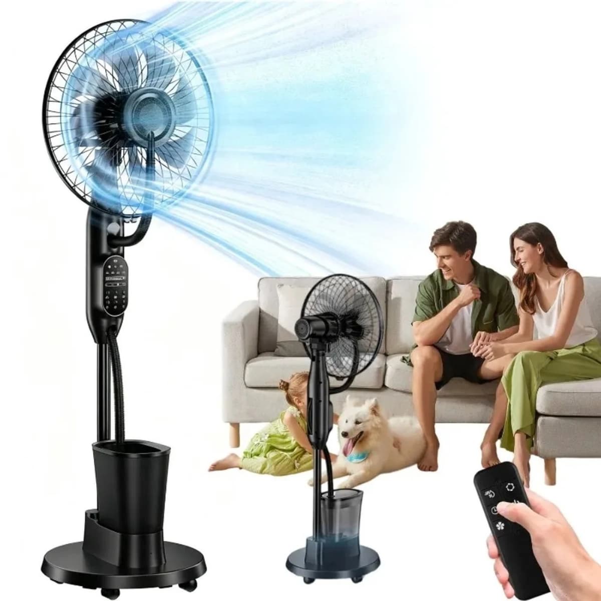 Lifero Ventilator met Mist - 2-1 Vloerventilator met Luchtbevochtiger - Waternevel - Verkoelende Ventilatie - Staande Ventilatoren — afbeelding 1