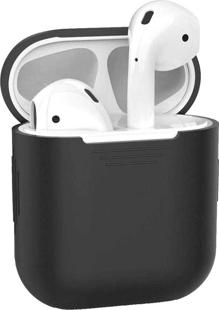 Hoesje - Geschikt voor Apple Airpods 2 - Siliconen Hoes met Clip - Silicone Case Cover - Zwart — afbeelding 1