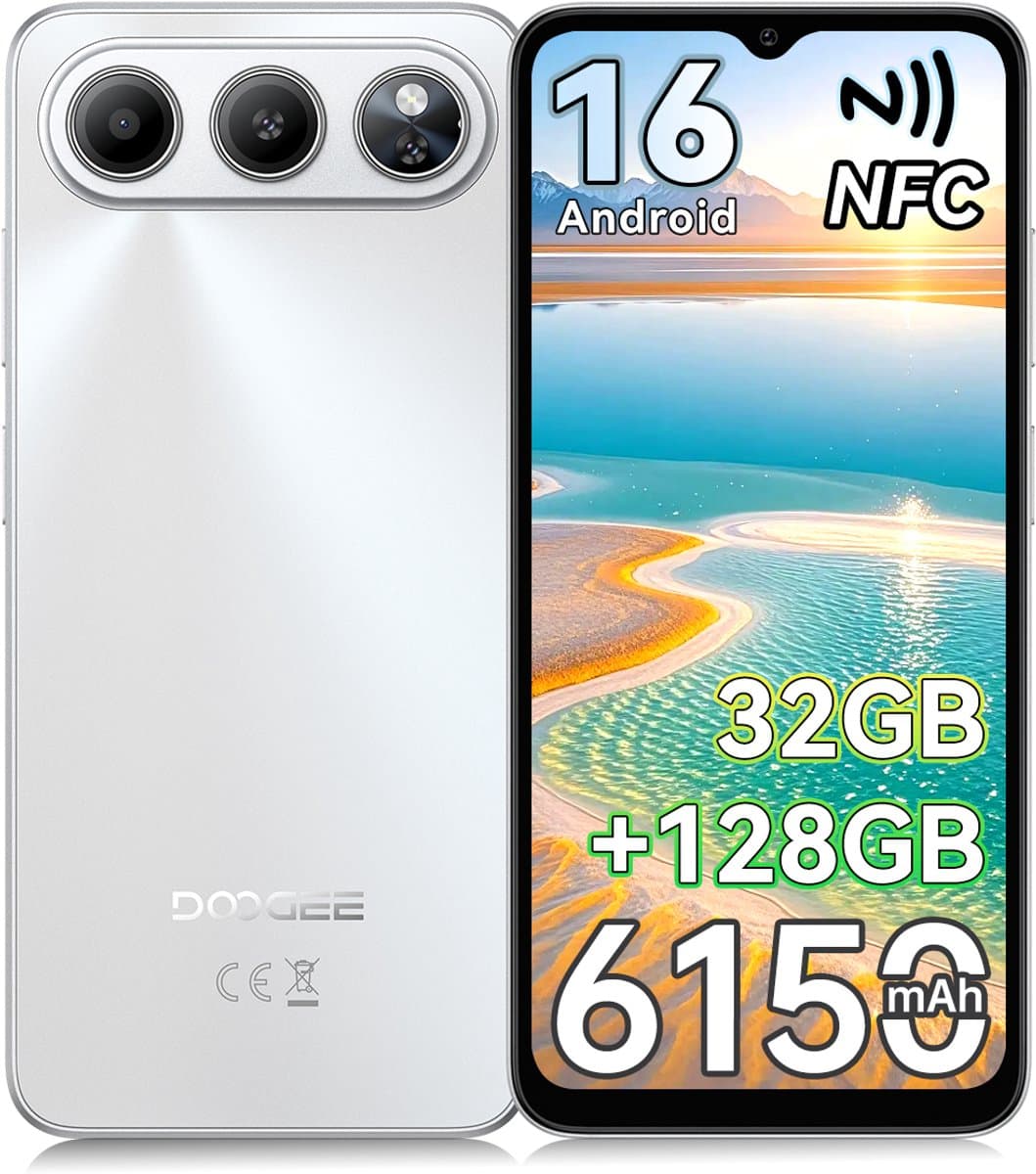 DOOGEE Note 60 Smartphone - 6,56" - Android 16 - 32GB(3+29) RAM - 128GB ROM - 6150 mAh - Lichtgewicht 190 g - 3,5 mm hoofdtelefoonaansluiting - NFC - GPS - Zilver — afbeelding 1