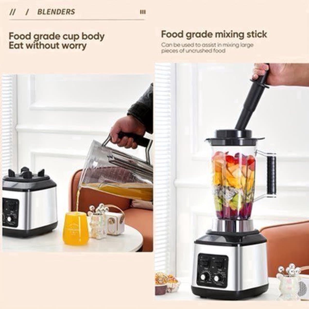Multifunctionele Keukenmachine – Blender – Food Processor – Sapmaker – IJscrusher – Grote Inhoud 3L+1,5L+0,5L – Krachtige 9500W Motor – Stille Frequentie Technologie — afbeelding 1