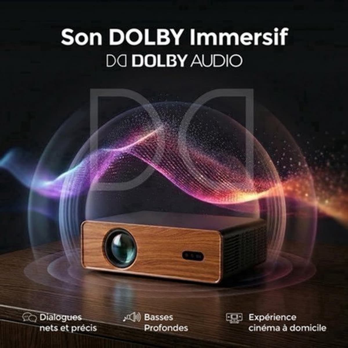 Beamer Draagbaar - 1080P Full HD 450 ANSI Lumen - Dolby Audio 5W - WiFi 6 Bluetooth 5.1 - Voor Thuisbioscoop Gaming Presentaties — afbeelding 1