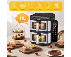 Heteluchtfriteuse – Airfryer – Friteuse – Luchtfriteuse – Digitale Oven – 11 Liter Capaciteit – Dubbele Mand met Cook & Sync Systeem