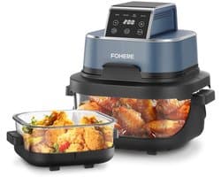 Draagbare Airfryer met 4 Functies en 2 Glazen Bakplaten