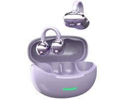 Draadloze oordopjes met Oorclip Paars - Geschikt voor Apple en Android - Bluetooth 5.4 - Draadloze oortje Bluetooth - Sport Oordopjes - Bluetooth Oordopjes - Draadloze Oordopjes - Oortjes Draadloos - In-Ear Oordopjes - Model W18