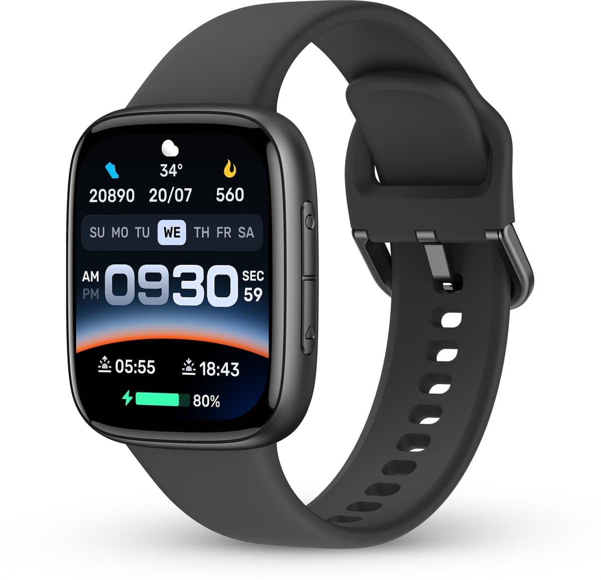 Norva - Smartwatch Heren – Geschikt voor elke smartphone - Horloge met Hartslagmeter en Bellen - AMOLED Scherm – 100+ Sportmodi – Zwart — afbeelding 1