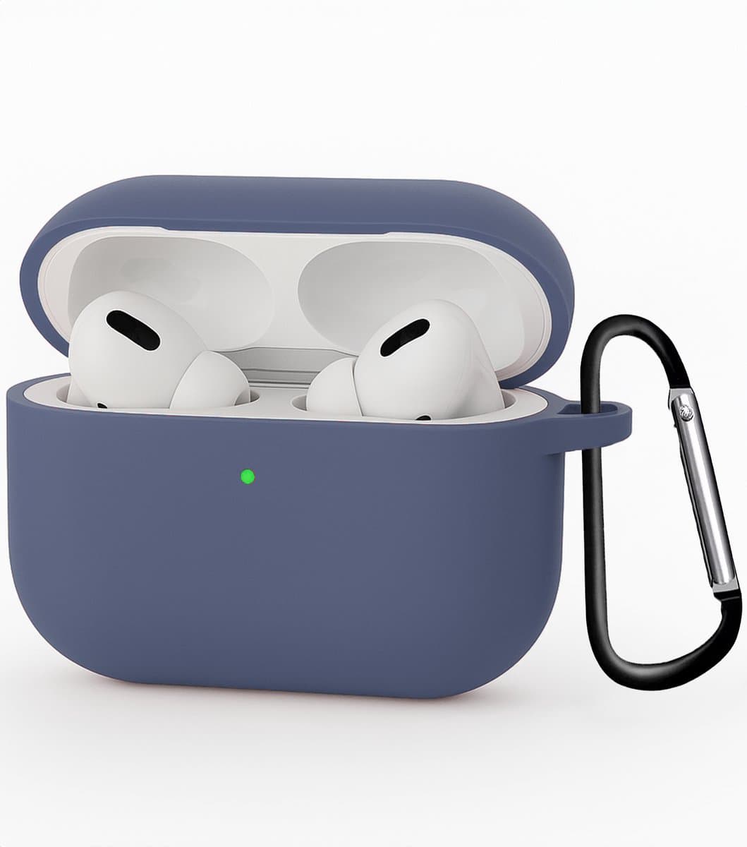 Hoesje - Geschikt voor Apple Airpods Pro 3 - met Clip - Siliconen Hoes - Silicone Case Cover - Grijsblauw — afbeelding 1