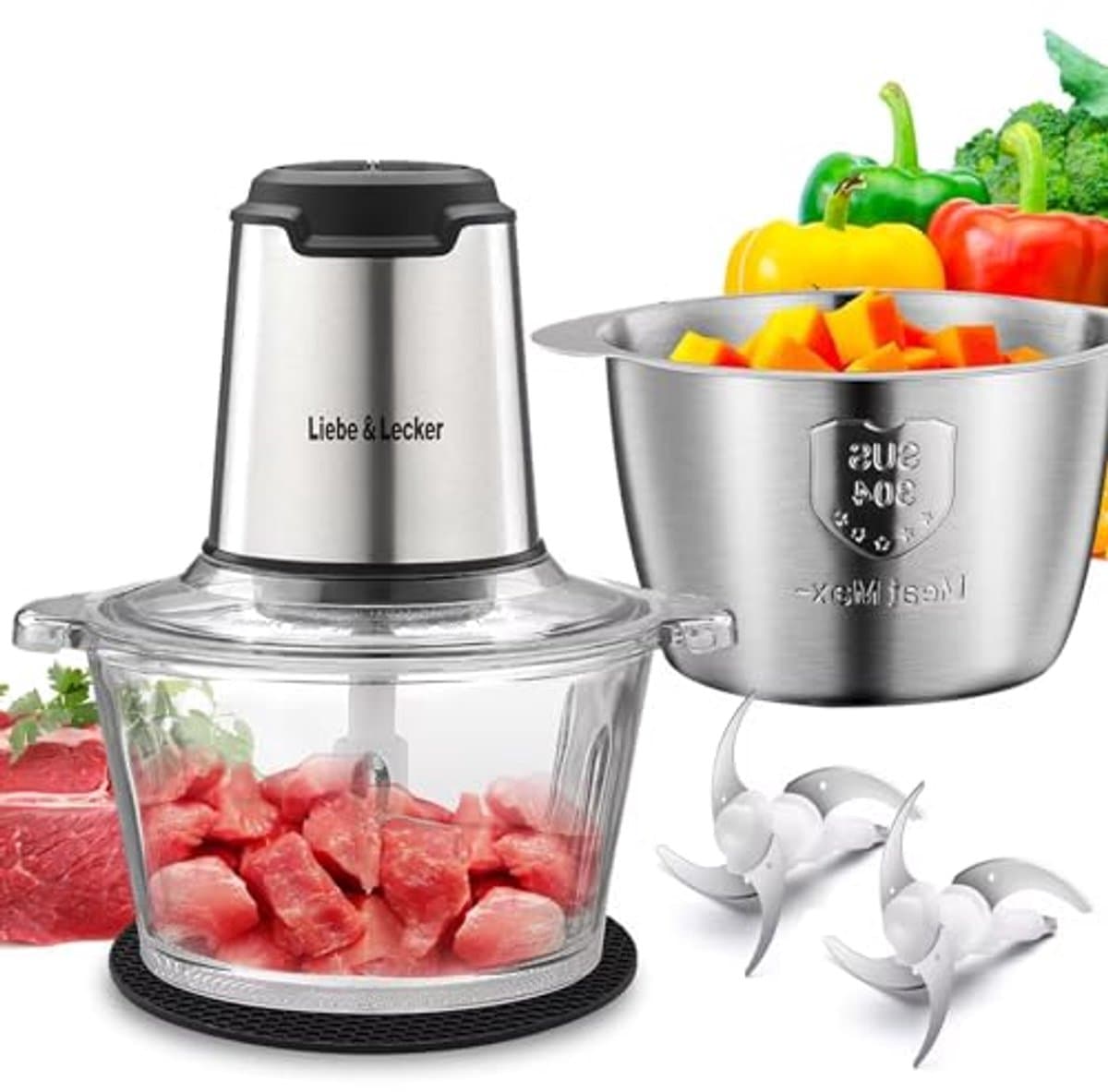 Keukenmachine met Hakmolen en Vleesmolen - 8 Kopjes, 2 Snelheden, 350W - Voor Fruit, Vlees, Groenten en Babyvoeding — afbeelding 1