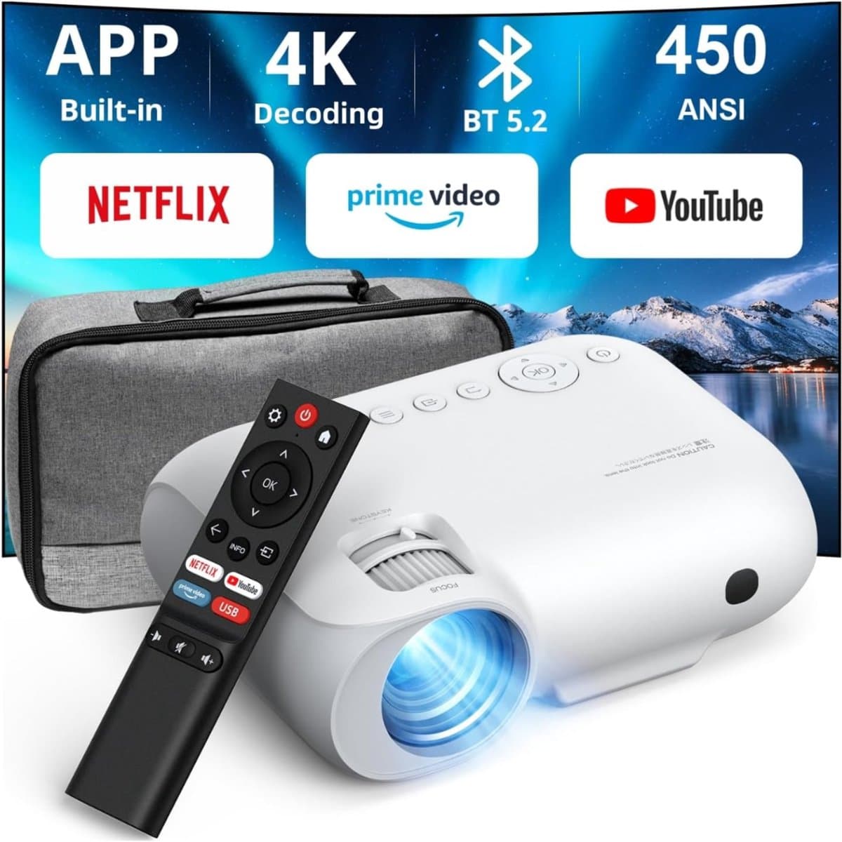 White-Label® Mini Beamer - Film Projector met Bluetooth - Draagbare Beamer - 4K Kwaliteit - Wit — afbeelding 1