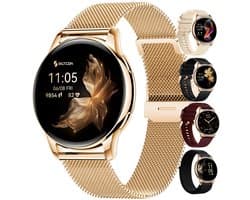 Siltcon® Auréa Smartwatch Dames - Horloge Dames - Stappenteller Horloge Dames - Sporthorloge Dames - Hartslagmeter - Slaapmonitor - Saturatiemeter - Geschikt voor iOS/Android - AMOLED - RVS - Elke pols - Incl. 5 Bandjes