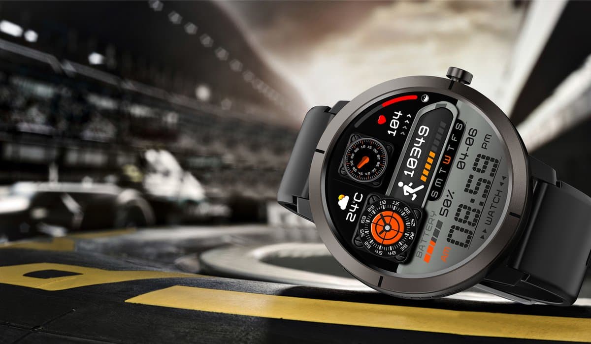 WizBay Premium Select® 1.32inch 6xGPS AMOLED Smartwatch- Hoogte Meter - Kompas - Barometer - Bluetooth Bellen- Dynamische Hartslag Meter - 170+ Multi Sport Modes - Android iOS -Smartwatches - Zwart met Zwarte Siliconen Band — afbeelding 1