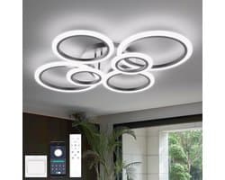 6 Ringen Plafondlamp - Zwart - Smart lamp - Dimbaar Met Afstandsbediening & APP - Moderne Ringen Lamp - Kroonluchter