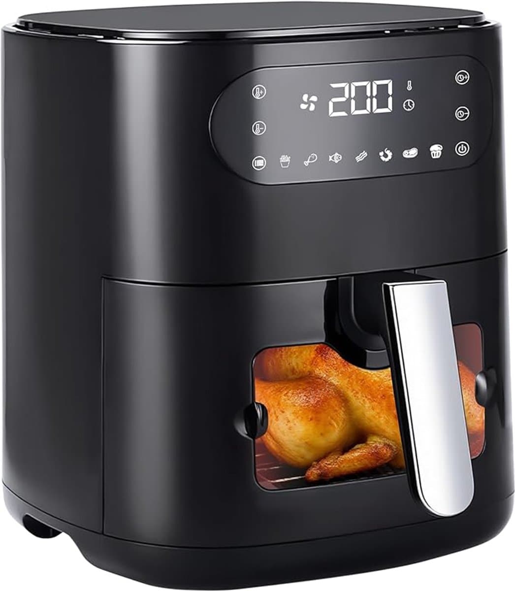 NETTLIFE Airfryer - Hetelucht friteuse - 6L - Kijkvenster - 1500W - 7 Bakprogramma's - 11 functies - 80-200 °C Instelbaar - Tot 5-6 personen - met Timer & Touchscreen - zwart — afbeelding 1