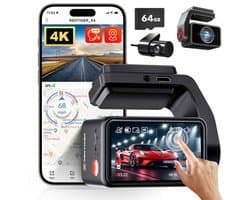 Redtiger A4 4K Touch Wifi Gps 2CH 64gb dashcam - Auto camera voor en achter - Wifi en Gps - Parkeermodus - 2,2 inch touch screen Lcd - 4K resolutie - 64gb Micro SD kaart - dashcam voor auto