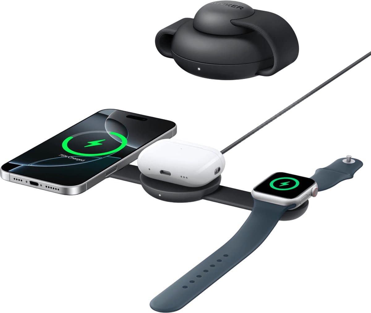 ANKER MagGo, Opvouwbare 3-in-1, 15W, Zwart Draadloze oplader — afbeelding 1