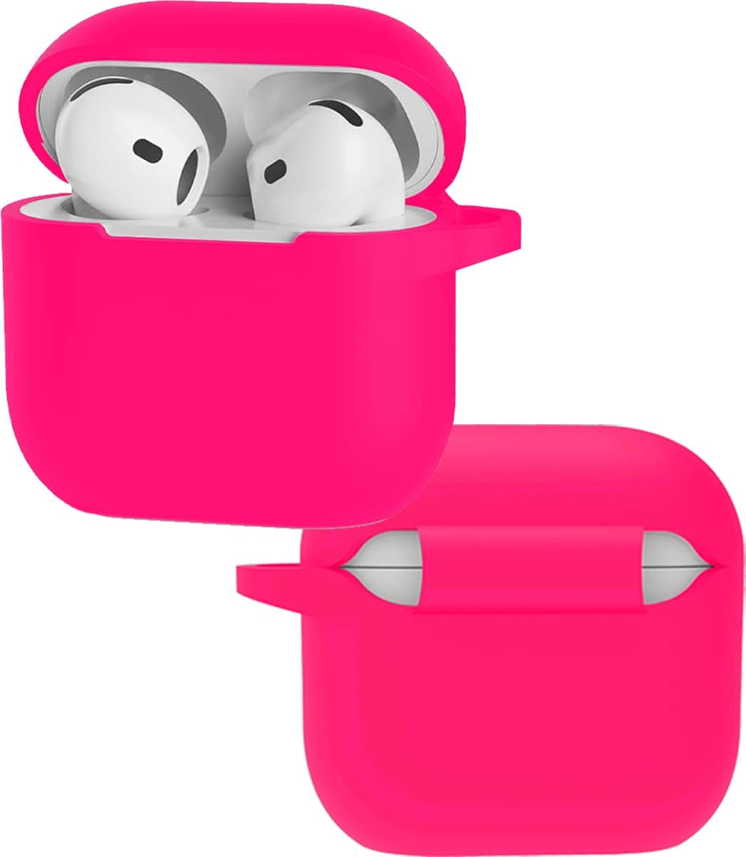 Hoes - Geschikt voor Apple AirPods 4 / 5 - Siliconen Hoesje met Clip - Silicone Case Cover - Roze — afbeelding 1