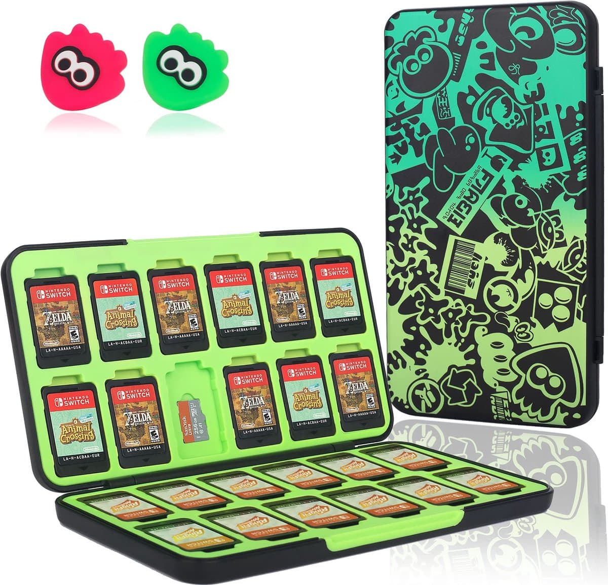 Game card case geschikt voor Nintendo Switch-met 2 duimgreepdoppen-24 Micro SD-kaartsleuven-zachte rubberen voering-volledige bescherming-draagbaar en lichtgewicht-opbergen spelletjes-opslag case-zwarte octopus — afbeelding 1