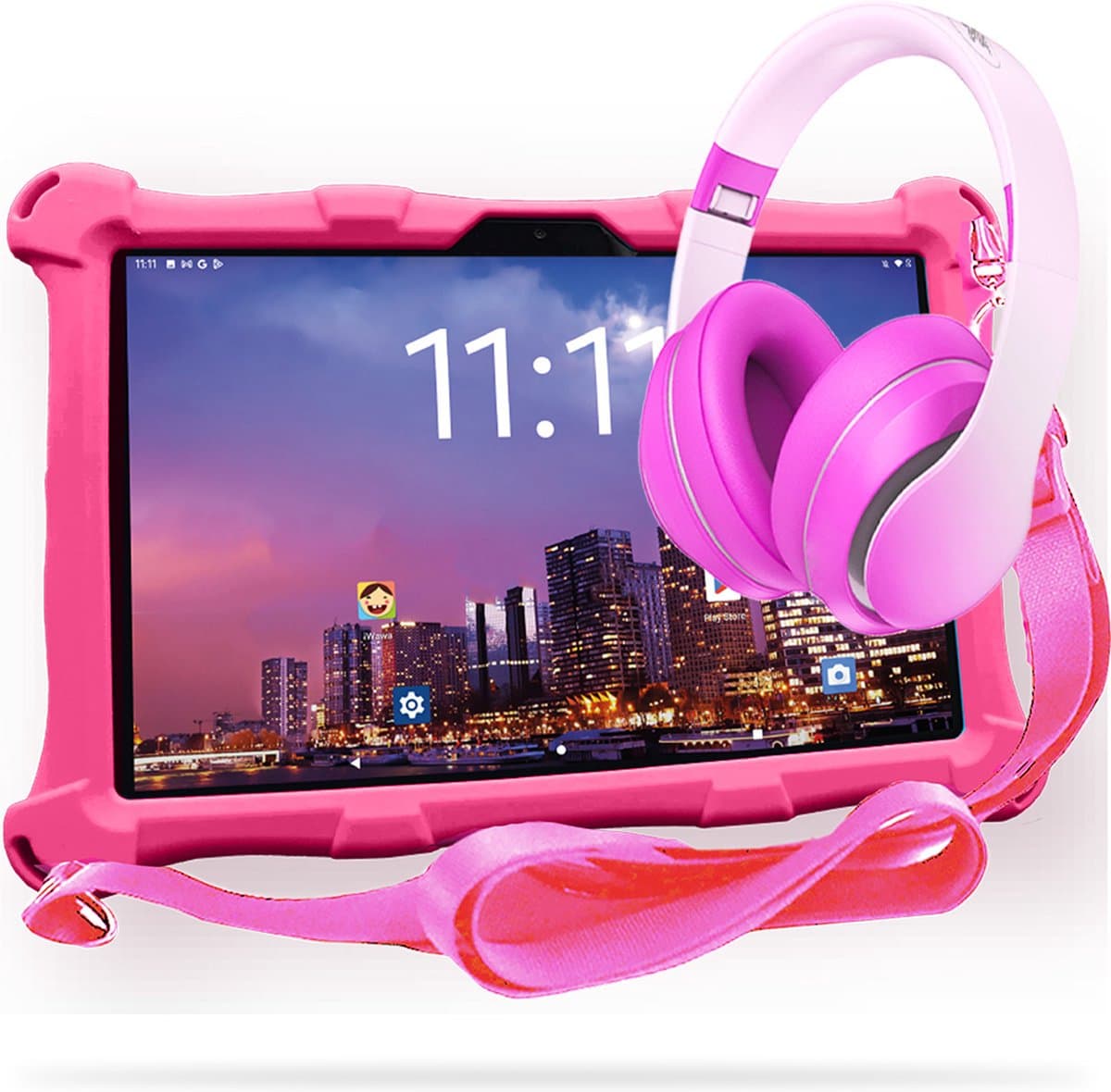 AngelTech Kinderpakket XL PRO II - Kindertablet XL PRO II + Kinderkoptelefoon - Android 16 - Combipakket - Kindertablet Vanaf 3 Jaar – Kinder Tablet – Kids Tablet - Tablet voor Kinderen - Roze — afbeelding 1